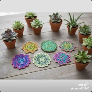 Set Of 6 Diamond Painted Succulent Coasters